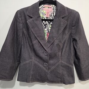 Bandolino Stretch Denim Blazer Jacket Size 6 Dark Wash Tailored Career Jacket